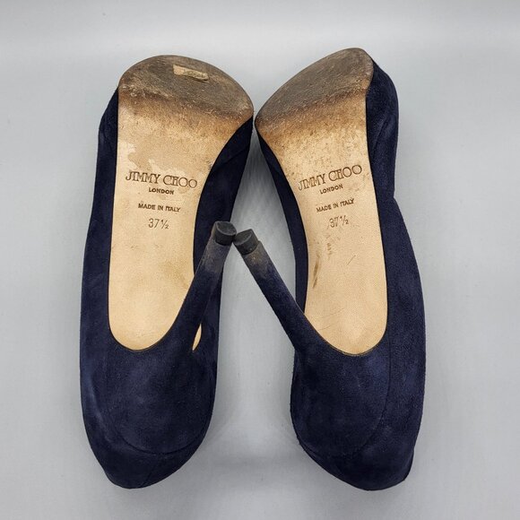 Jimmy Choo Suede Peep Toe Pumps - Picture 5 of 16